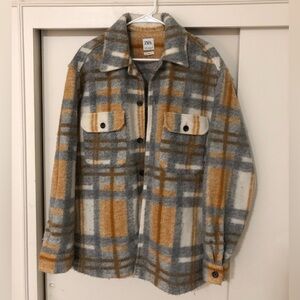 Zara Men's Plaid Jacket - Gray, Brown, and Cream